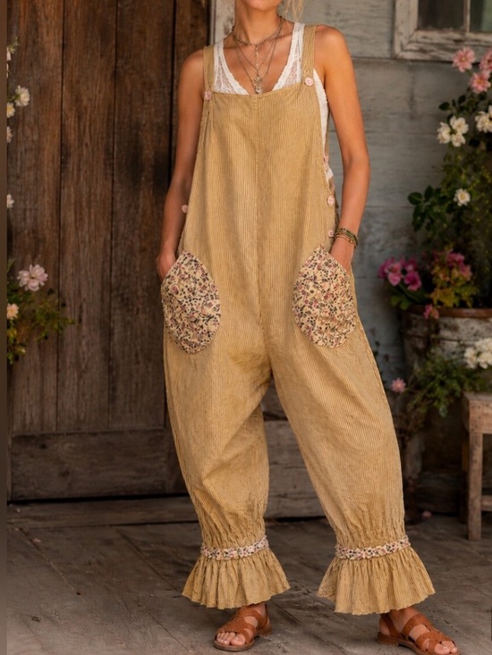 Jaded Gypsy Pants - 🔥BRAND NEW Sun Chaser Overalls Ruffle Hem Striped W/ Patchwork Detailing